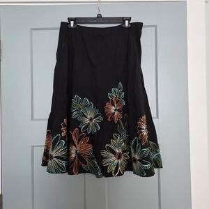 Sunny Taylor Embroidered Floral Cotton Skirt Black 14P Boho Cottagecore Y2K
